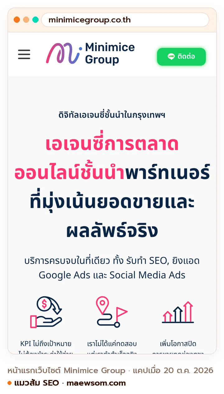 ภาพหน้าจอจริงของหน้าแรกเว็บไซต์ Minimice Group (minimicegroup.co.th) แคปเมื่อ 20 ต.ค. 2026