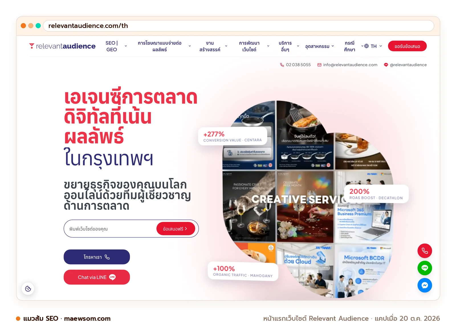 ภาพหน้าจอจริงของหน้าแรกเว็บไซต์ Relevant Audience (relevantaudience.com/th) แคปเมื่อ 20 ต.ค. 2026